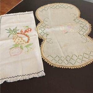 Hand-Embroidered Cotton Table Linens in White and Cream